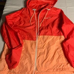Columbia Two-Tone Hooded Windbreaker - Red & Peach